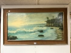 MID-CENTURY SIGNED PICTURE IN A RETRO FRAME 120 X 68 CM