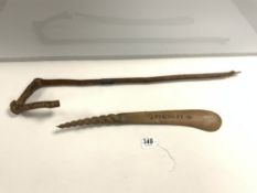 WALKING STICK DATED 1915 WITH WOODEN PAGE TURNER [BOTH A/F]