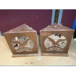 A PAIR OF 1930"S PLYWOOD CUTOUT SPEAKERS AND TWO VINTAGE EAGLE SPEAKERS EACH 37 X 37.