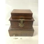 A MAHOGANY INSTRUMENT BOX, OAK SAFE BOX, AND OAK CANTEEN BOX.