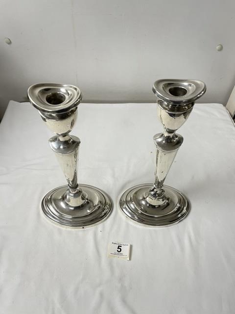 A PAIR OF ANTIQUE OVAL WHITE METAL CANDLESTICKS, 30CMS. - Image 2 of 4