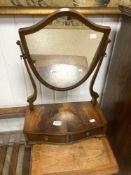 VINTAGE DRESSING MIRROR WITH A SHIELD FRAMED MIRROR AND SERPENTINE BASE WITH TWO DRAWERS IN