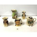 FOUR TOBY JUGS INCLUDES TOBY WOOD ALSO WITHERNSEA VASE