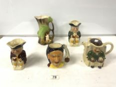 FOUR TOBY JUGS INCLUDES TOBY WOOD ALSO WITHERNSEA VASE