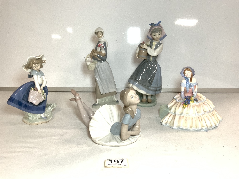 FOUR LLADRO PIECES; LARGEST 26CM WITH A ROYAL DOULTON FIGURINE DAYDREAMS HN1731 - Image 2 of 4