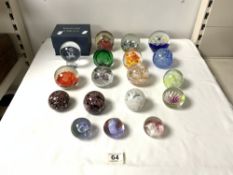 A BALMORAL CRYSTAL LASER WORLD ZODIAC SIGN PAPERWEIGHT, AND SEVENTEEN OTHER GLASS PAPERWEIGHTS