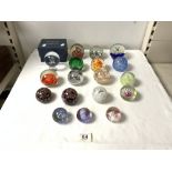 A BALMORAL CRYSTAL LASER WORLD ZODIAC SIGN PAPERWEIGHT, AND SEVENTEEN OTHER GLASS PAPERWEIGHTS