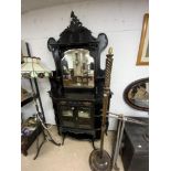 VICTORIAN EBONISED MIRRORED BACK PARLOUR CABINET, WITH CARVED AND MOULDED DECORATION, 120X32X215,