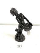 A BRONZE FIGURE OF A BOY WATER CARRIER; 25CMS.