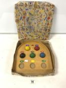 A VINTAGE CHAD VALLEY WOODEN BALL GAME IN ORIGINAL BOX.