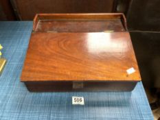 A MAHOGANY TABLE TOP WRITING BOX WITH A SLOPING TOP 39 X 30.