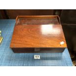 A MAHOGANY TABLE TOP WRITING BOX WITH A SLOPING TOP 39 X 30.