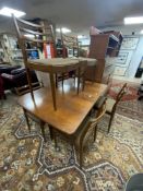 VINTAGE MID-CENTURY TEAK RED LABEL G PLAN DROP LEAF TABLE WITH SIX MATCHING CHAIRS