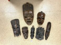 QUANTITY OF AFRICAN TRIBAL WALL MASKS LARGEST 58CM