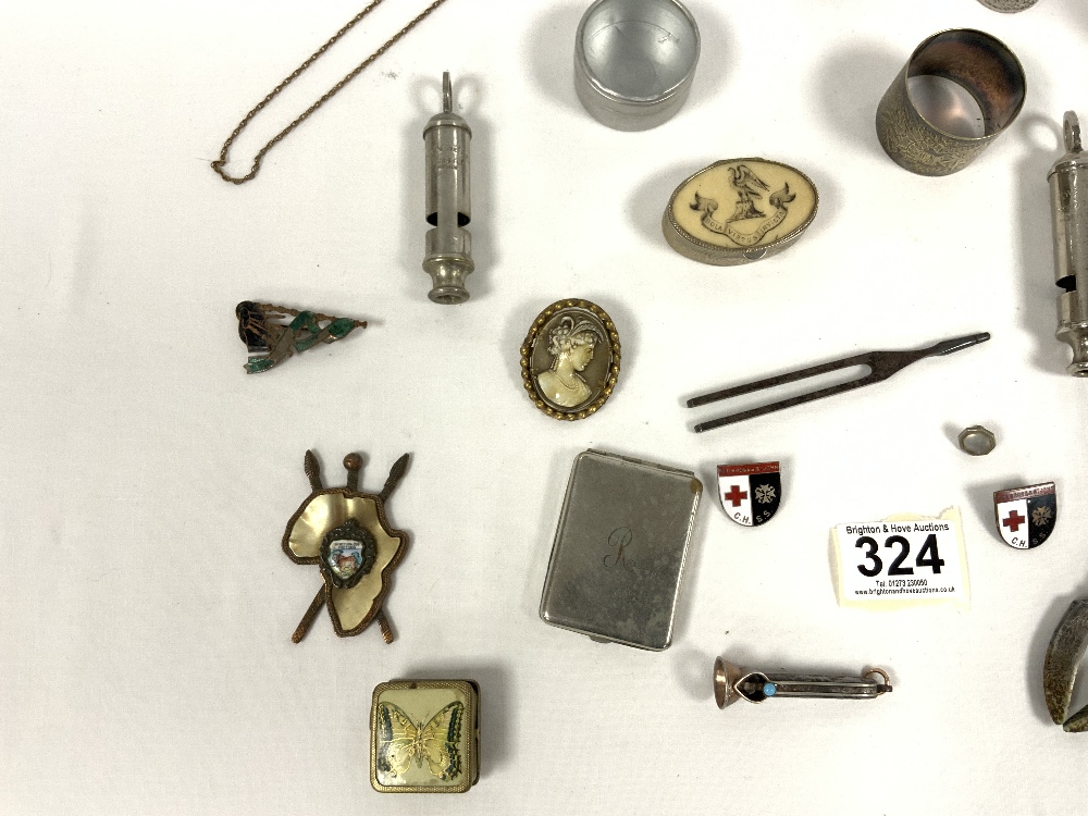A LUSITANIA MEDALLION, SCOUT MASTERS WHISTLE, NUT CRACKERS, TAPE MEASURE, BADGES ETC. - Image 4 of 8