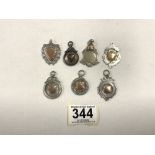 HALLMARKED SILVER SHIELD FOBS X 7