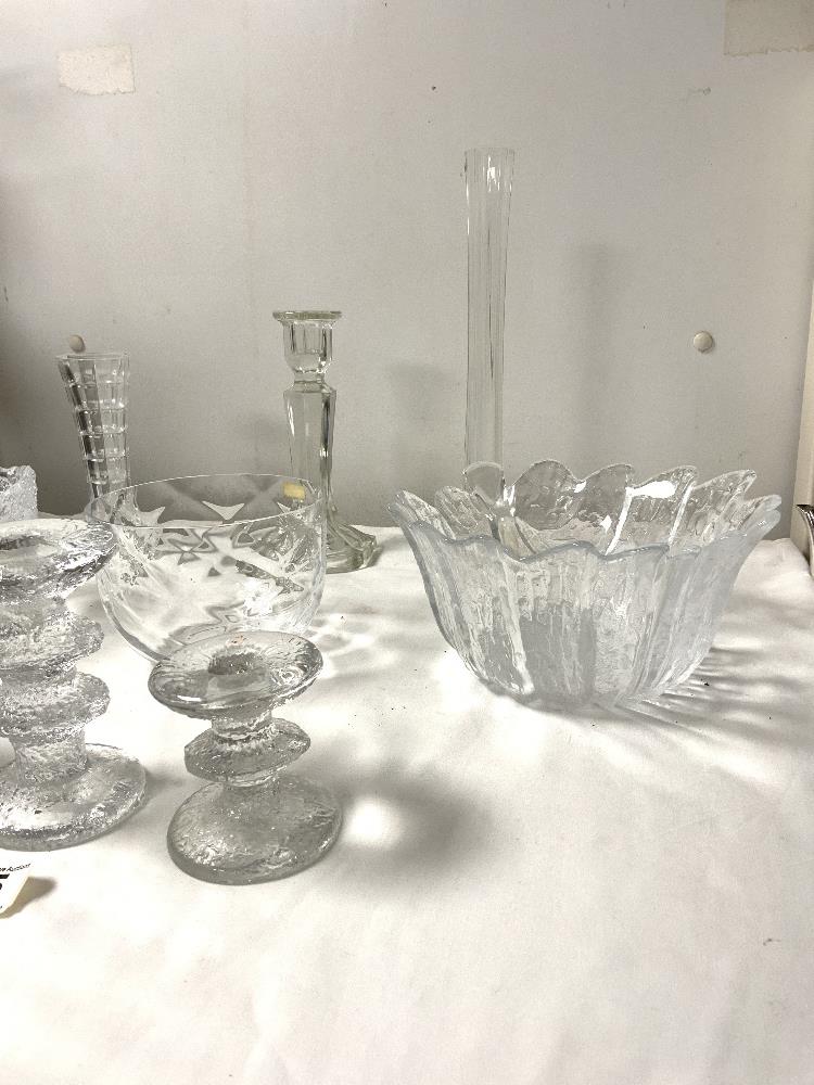 THREE FINISH GLASS CANDLESTICKS, TWO MOULDED GLASS BOWLS, ETC. - Image 4 of 5