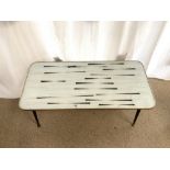 RETRO 1960S GLASS TOP COFFEE TABLE ON SPLAYED LEGS 92 X 43CM