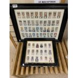 TWO FRAMED AND GLAZED CIGARETTE CARDS CRICKET RELATED PLAYERS AND WILLS