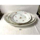 TWO TWENTIETH CENTURY MEISSEN MEAT PLATES WITH FLORAL DECORATION, 52 CMS LARGEST, AND A MATCHING