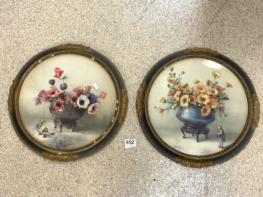 PAIR OF VINTAGE ROUND FRAMED AND GLAZED STILL LIFE PRINTS 46CM DIAMETER