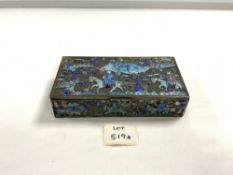 VINTAGE WHITE METAL BOX DECORATED WITH CHINESE SCENES 16.5 X 8.5CM