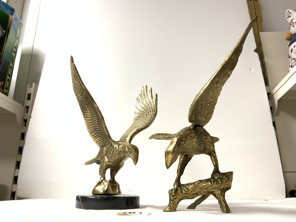 TWO BRASS MODELS OF EAGLES, ONE ON MARBLE BASE, 25 CMS. - Image 2 of 5