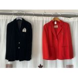 TWO LADIES EQUESTRIAN COMPETITION JACKETS, ONE RED (JERSEY DELUXE) UK SIZE 10/12, ONE BLACK UK