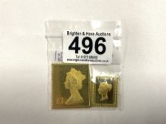 TWO 22CT GOLD POSTAGE STAMP INGOTS, COMPRISING THE PENNY BLACK AND THE ONE POUND MACHIN GROSS WEIGHT