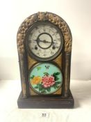 NINETEENTH-CENTURY AMERICAN ROSEWOOD PARCEL GILT MANTEL CLOCK WITH CIRCULAR DIAL WITH ROMAN NUMERALS