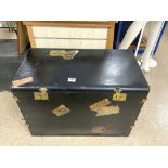 VINTAGE CAR LUGGAGE TRUNK WITH DECORATED LUGGAGE LABELS 76 X 41 X 53CM