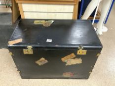 VINTAGE CAR LUGGAGE TRUNK WITH DECORATED LUGGAGE LABELS 76 X 41 X 53CM