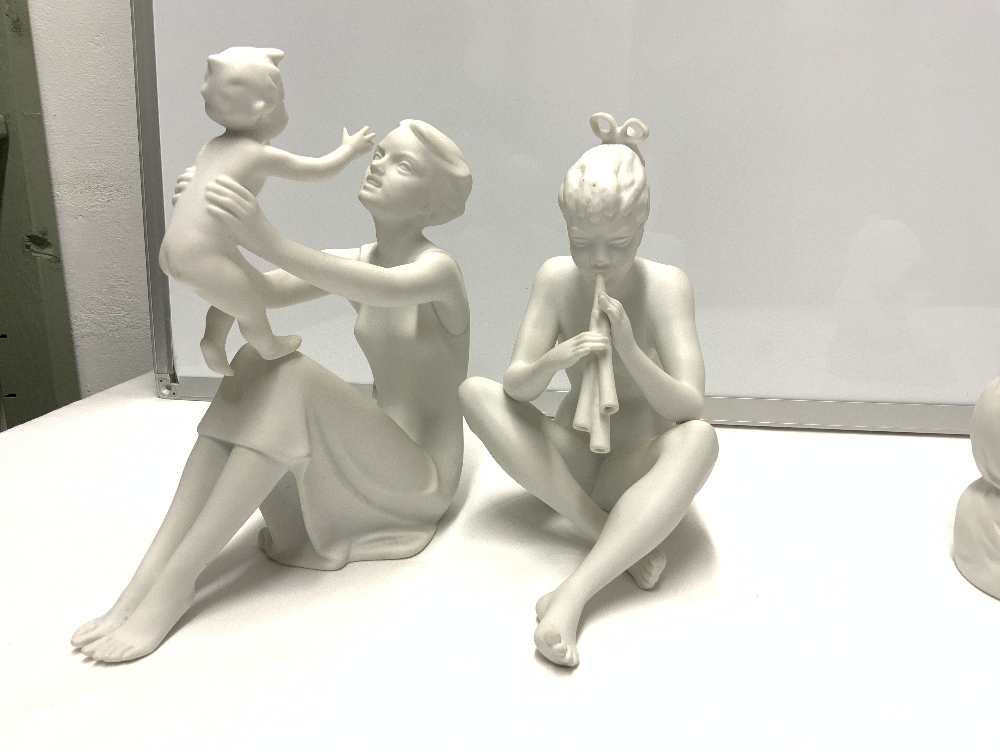 KAISER PARIAN WARE FIGURE OF MOTHER AND CHILD, ANOTHER NUDE PLAYING INSTRUMENT, 20 CMS, AND TWO - Image 4 of 8