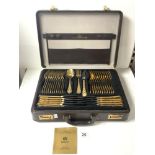 A CANTEEN CASE OF GOLD PLATED AND NICKEL STEEL CUTLERY, MADE IN GERMANY BY BESTECKE.