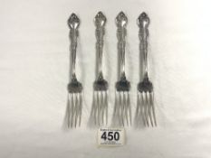 FOUR AMERICAN STERLING SILVER DECORATIVE FORKS 180 GRAMS