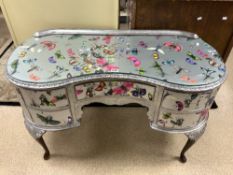 VINTAGE KIDNEY SHAPED DRESSING TABLE DECOUPAGED WITH DRAGON FLIES