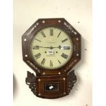 A VICTORIAN ROSEWOOD MOTHER OF PEARL INLAID OCTAGONAL WALL CLOCK, WITH PAINTED DIAL, BY E.N.