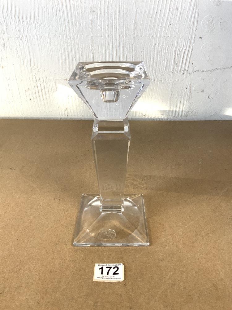 A HEAVY FRENCH CRYSTAL GLASS CANDLESTICK, 25 CMS.