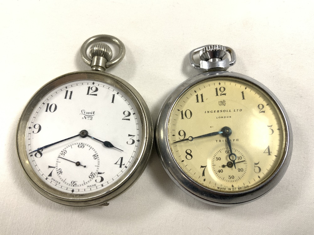 A LIMIT PLATED POCKET WATCH, INGERSOLL POCKET WATCH, AND THREE POCKET KNIVES. - Image 3 of 8
