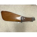 A VINTAGE MAHOGANY BOAT RUDDER, 110 CMS .