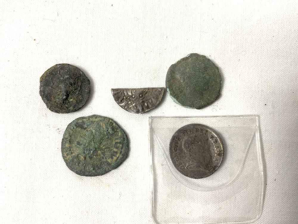IRISH BANK TOKEN FIVE PENCE 1805, AND SEVEN ANCIENT COINS - VARIOUS. - Image 4 of 5