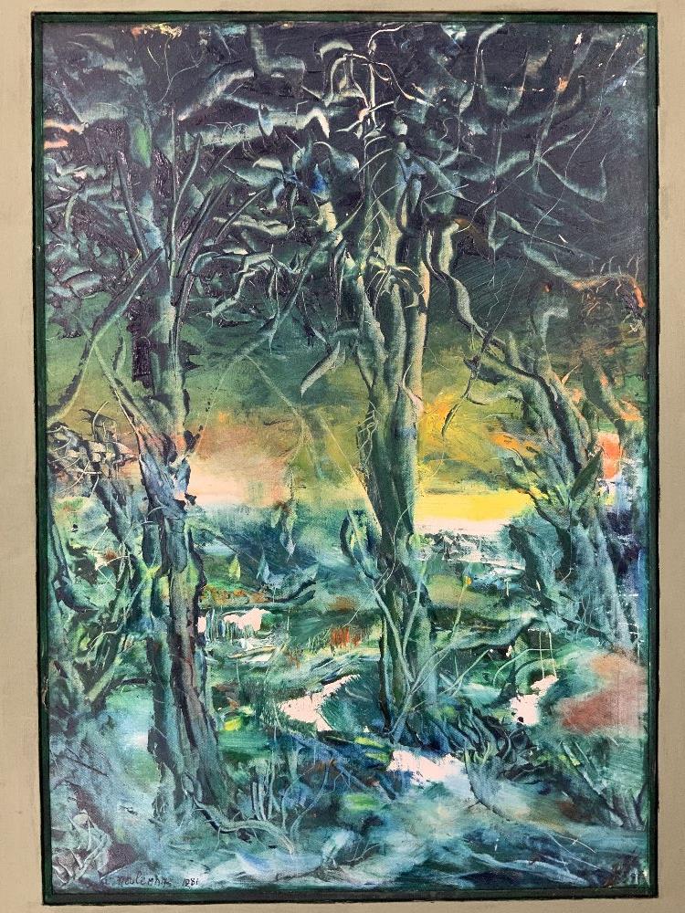 OIL ON BOARD OF A WOODLAND SCENE SIGNED NEULEMAN 1981, 34X50. - Image 2 of 5