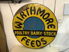 A WIRTHMORE FEEDS - POULTRY. DAIRY. STOCK, CIRCULAR ADVERTISING SIGN, 122CMS DIAMETER.