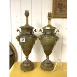 ONYX AND BRASS AND CLOISONNIE PAIR OF TABLE LAMPS