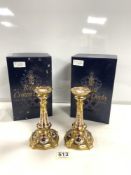 BOXED PAIR OF ROYAL CROWN DERBY CANDLESTICKS IN THE IMARI PATTERN 18CM