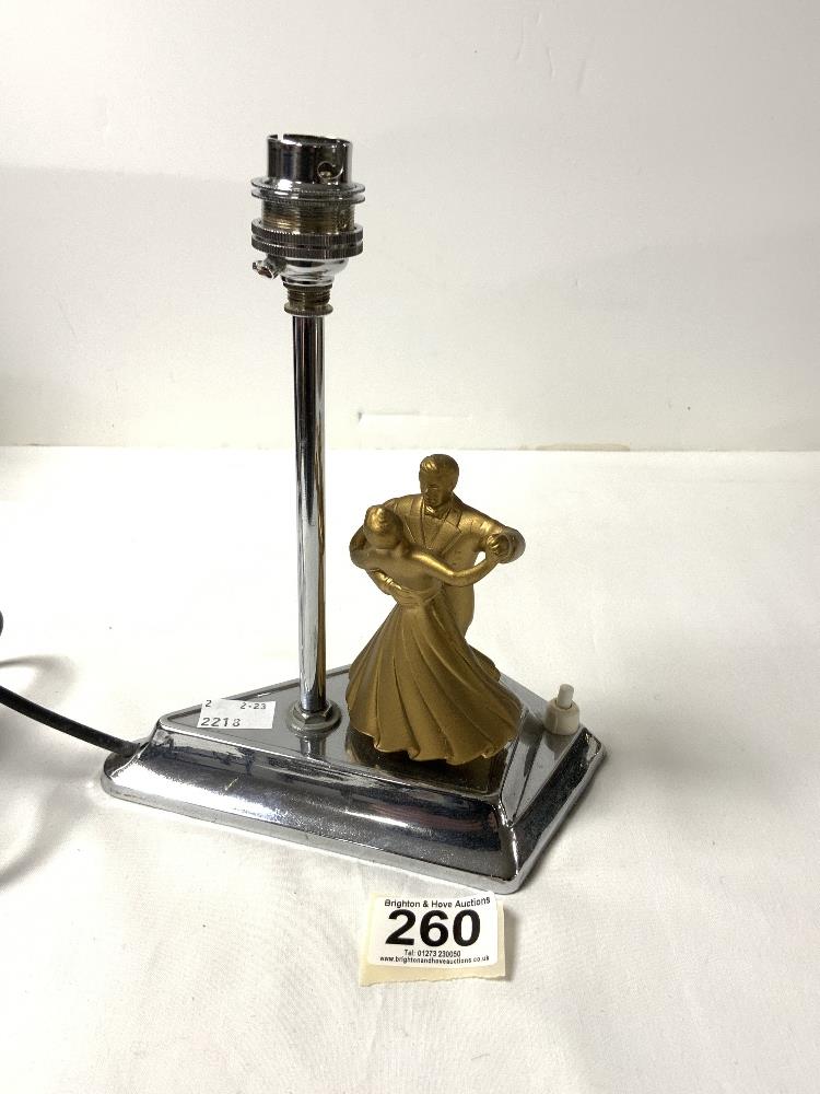 CHROME ART DECO TABLE LAMP WITH TWO FIGURES DANCING ON THE BASE