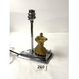 CHROME ART DECO TABLE LAMP WITH TWO FIGURES DANCING ON THE BASE