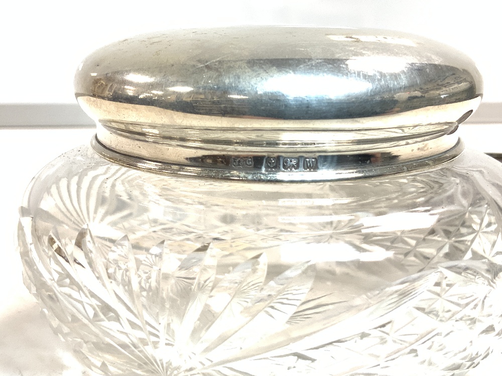 TWO HALLMARKED SILVER TOPPED GLASS POWDER JARS. - Image 5 of 6