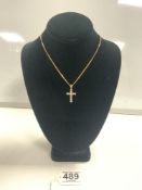750 GOLD NECKLACE WITH A 375 GOLD CRUCIFIX WITH STONES