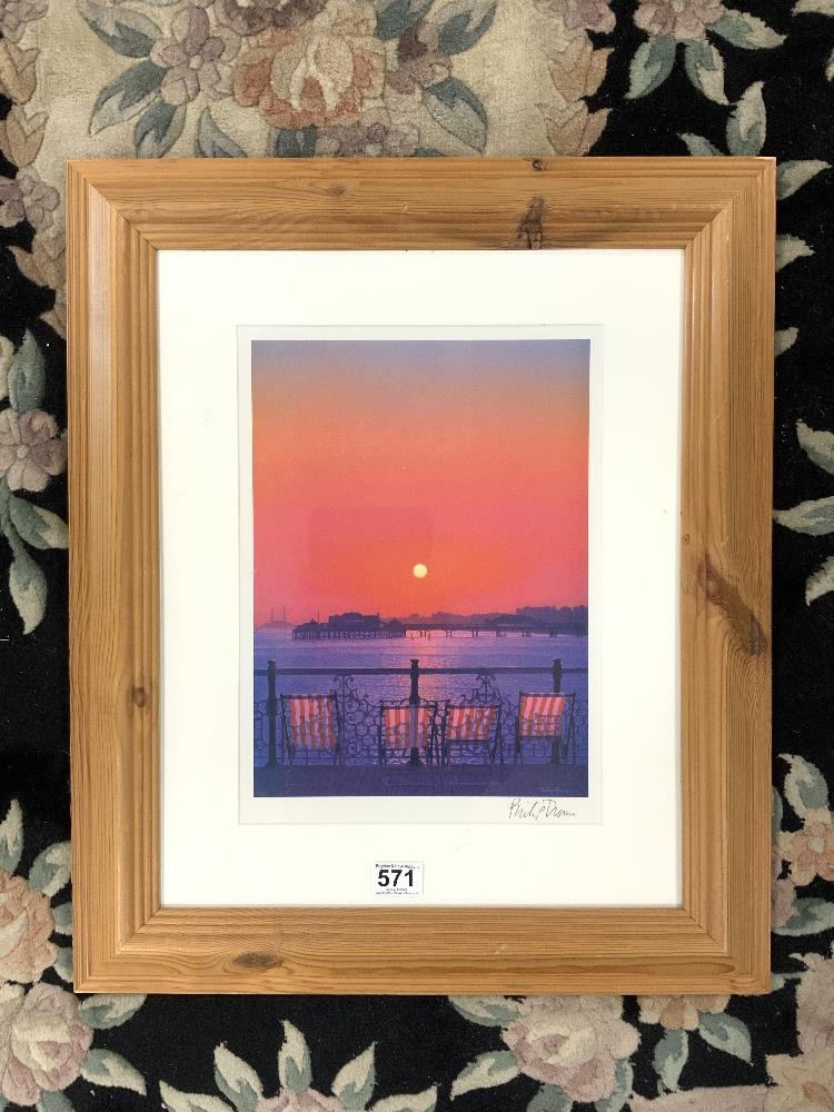 A PRINT OF A BRIGHTON PIER SCENE SIGNED BY PHILLIP DUNN